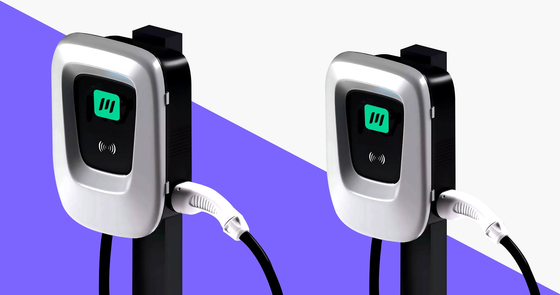 Photo illustration of EV chargers running AmpUp software