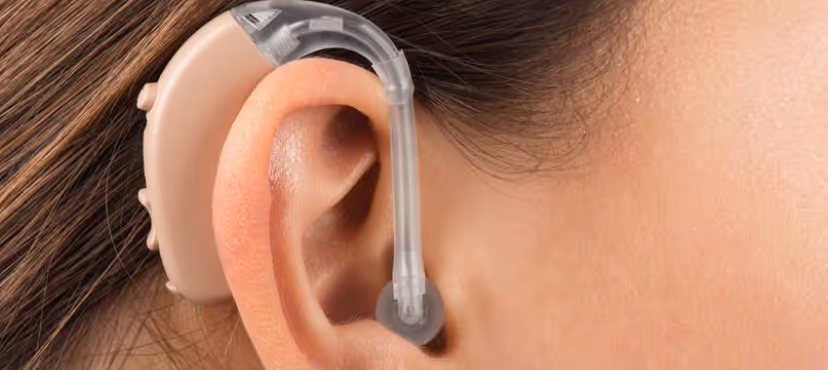 This image is representing a hearing aids device inside of the patient ear

