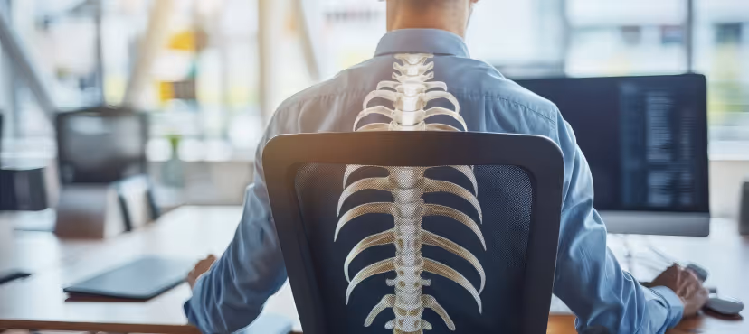 This image is representing ergonomic assessments with the men sitting on the chair
