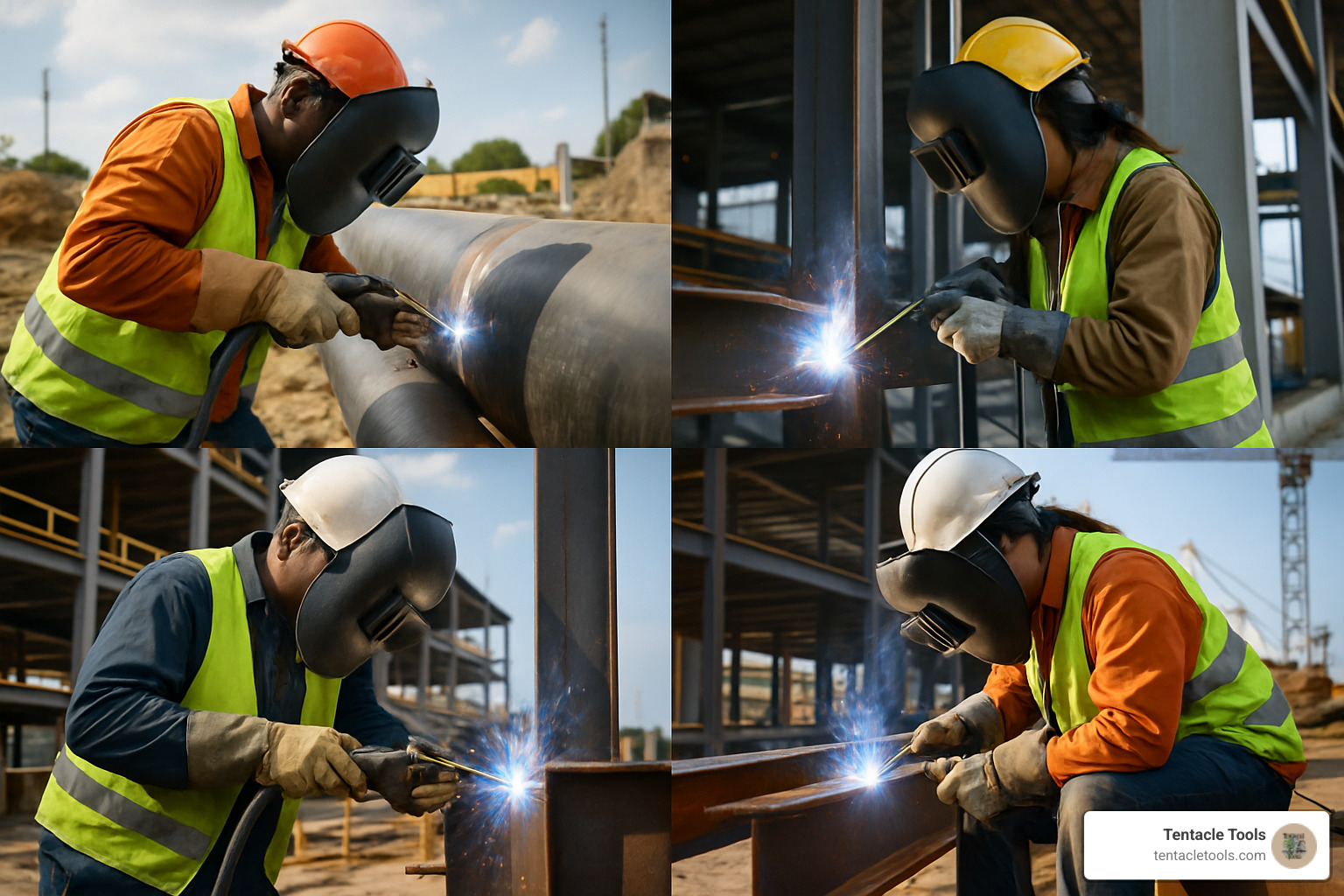 diverse construction welders at work on various projects - construction welder jobs