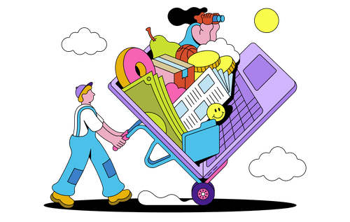 An illustration that a person carries a cart