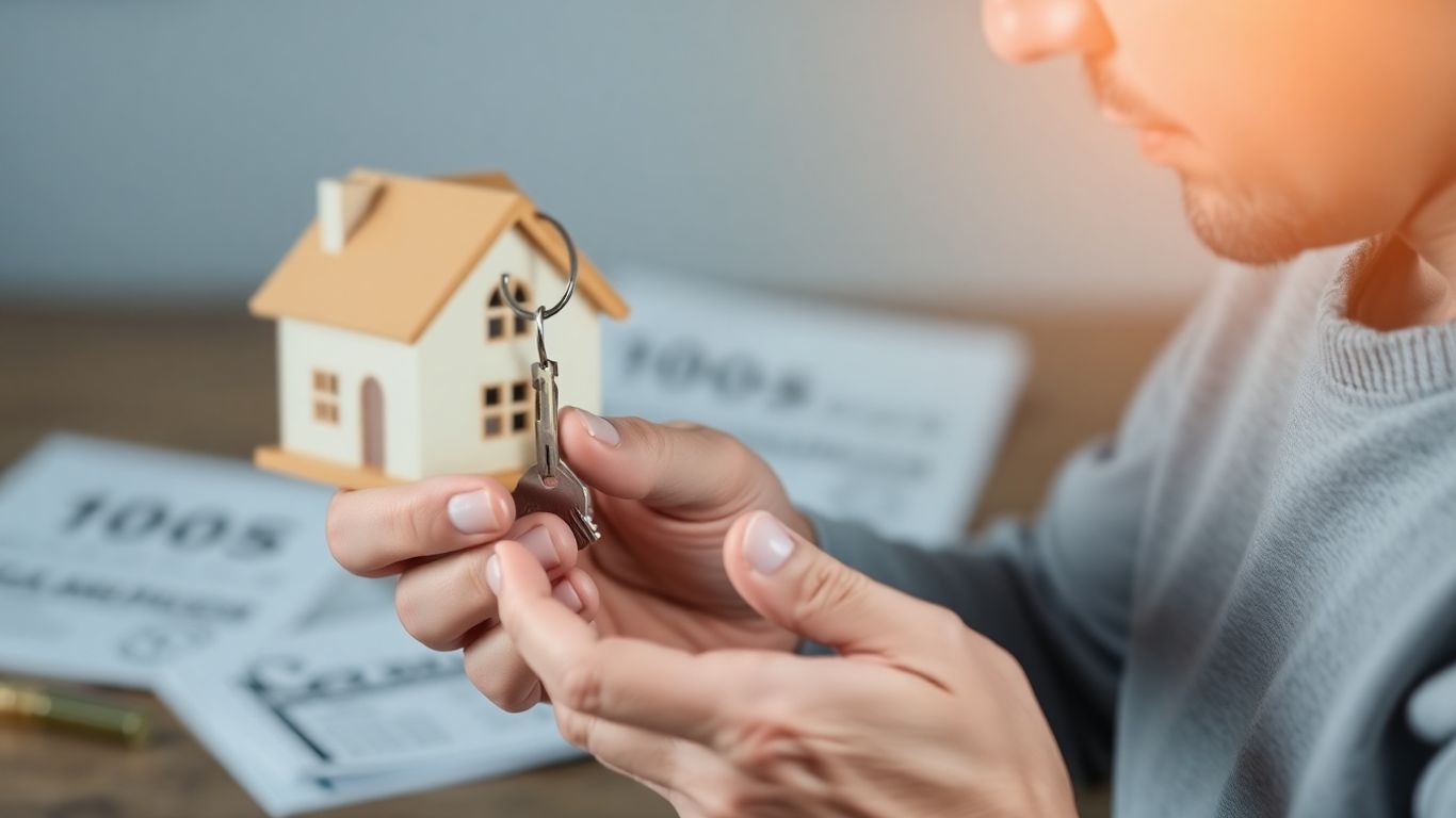 Homeowner considering a house key and financial options.