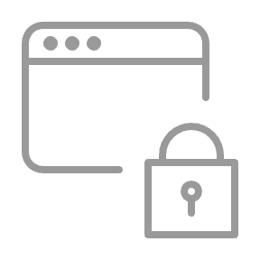 Icon of a computer program window with closed padlock in front of it.