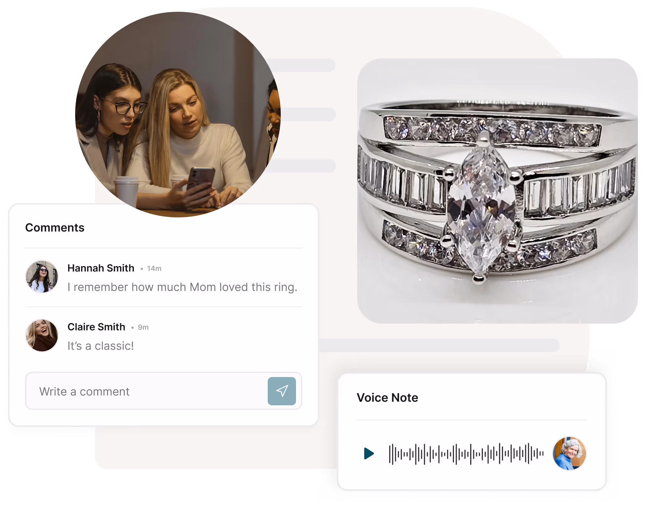 Families share stories about family heirlooms through comments and voice notes