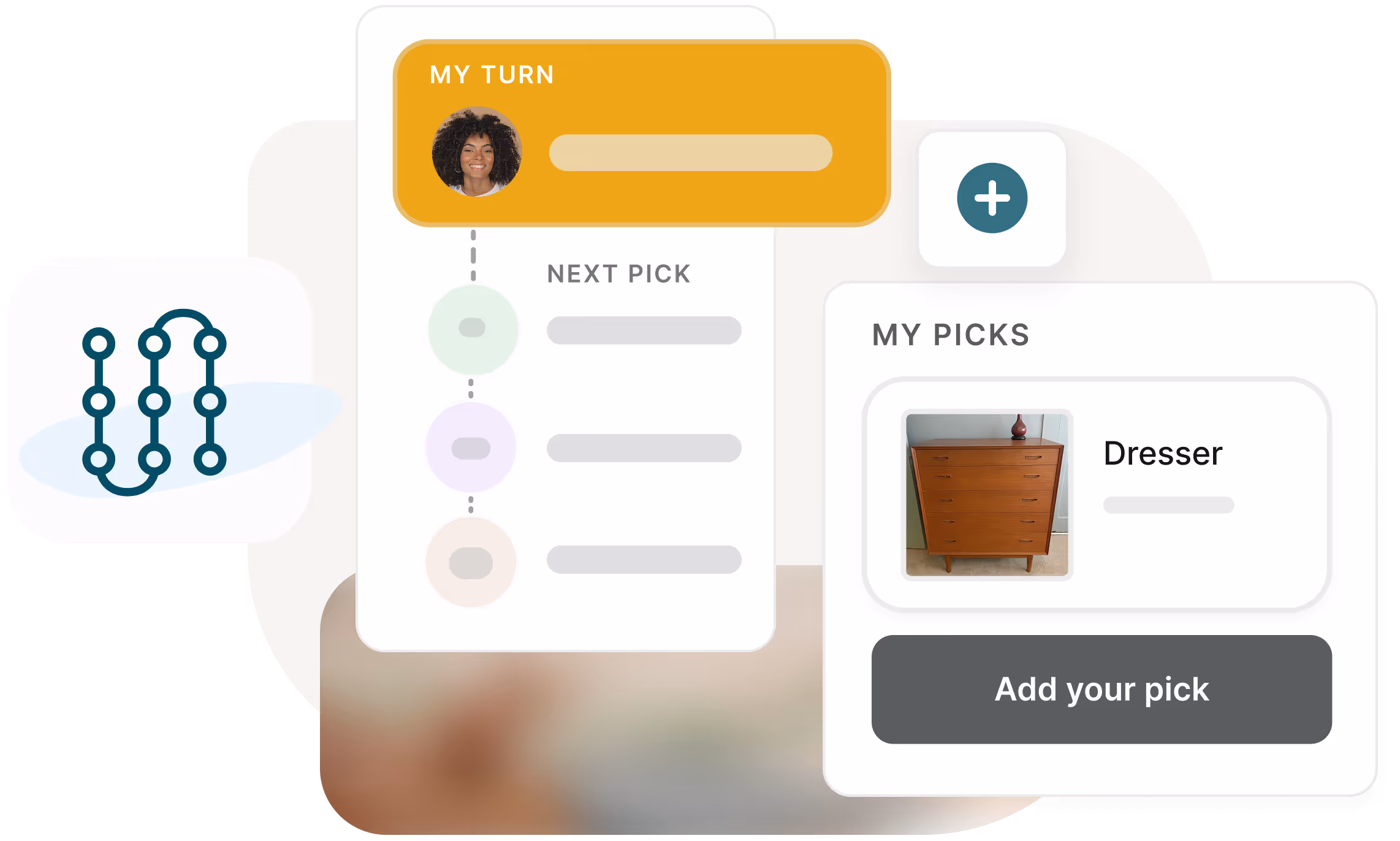 Pick & Pass image with a dresser item being selected to add to your pick.