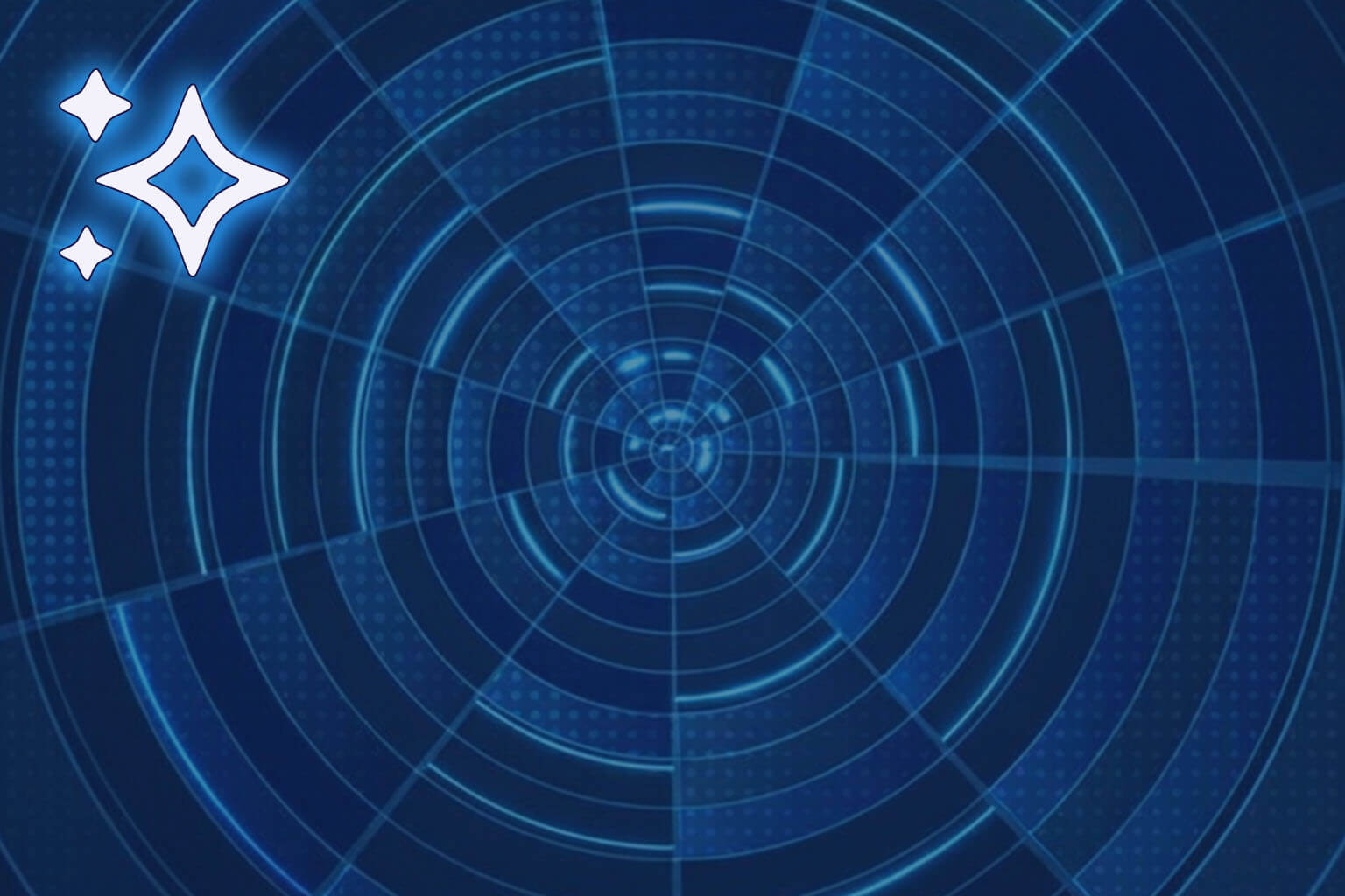 Blue spiral with three white stars in the upper left hand corner