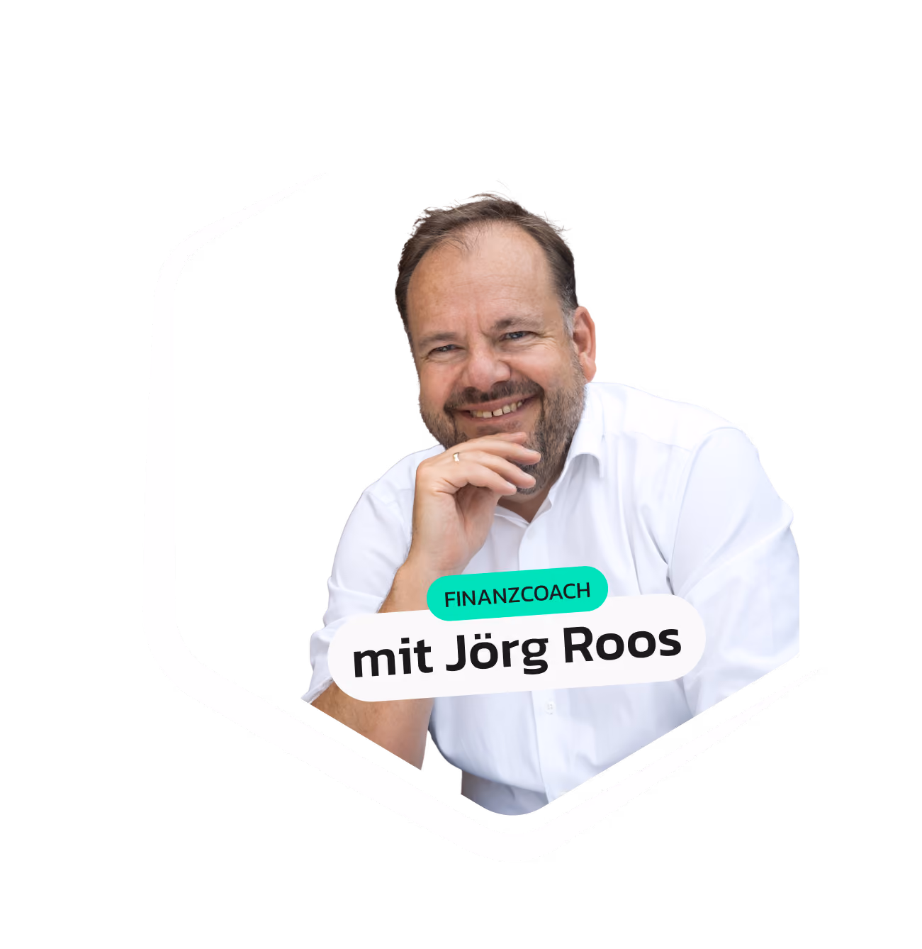 Freigestelltes Porträt von Jörg Roos, lächelnd mit der Hand am Kinn, mit dem Label 'mit Jörg Roos' für das plancraft-Webinar