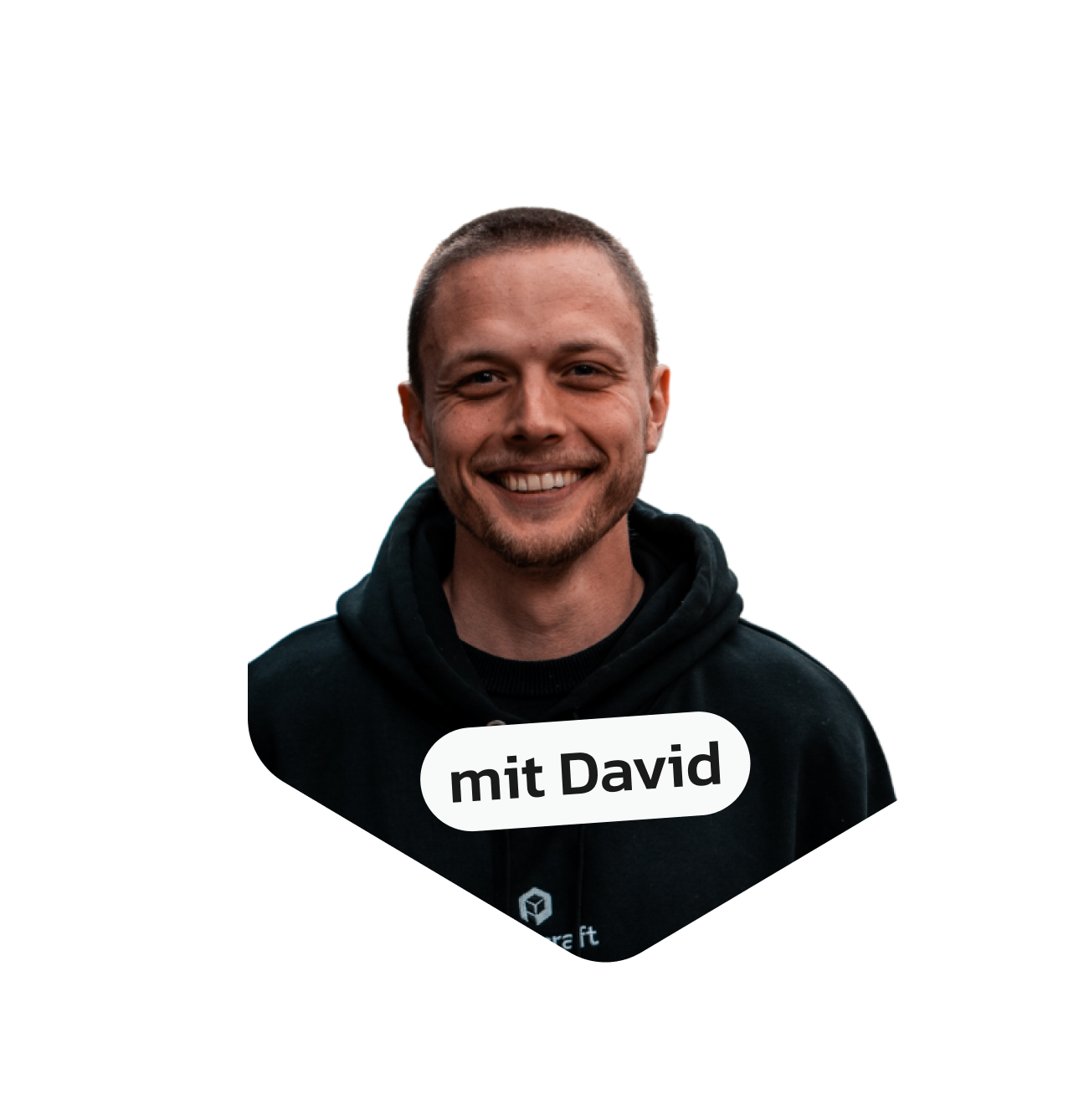 Freigestelltes Porträt von David, lächelnd, mit dem Label 'mit David' für das plancraft-Webinar.