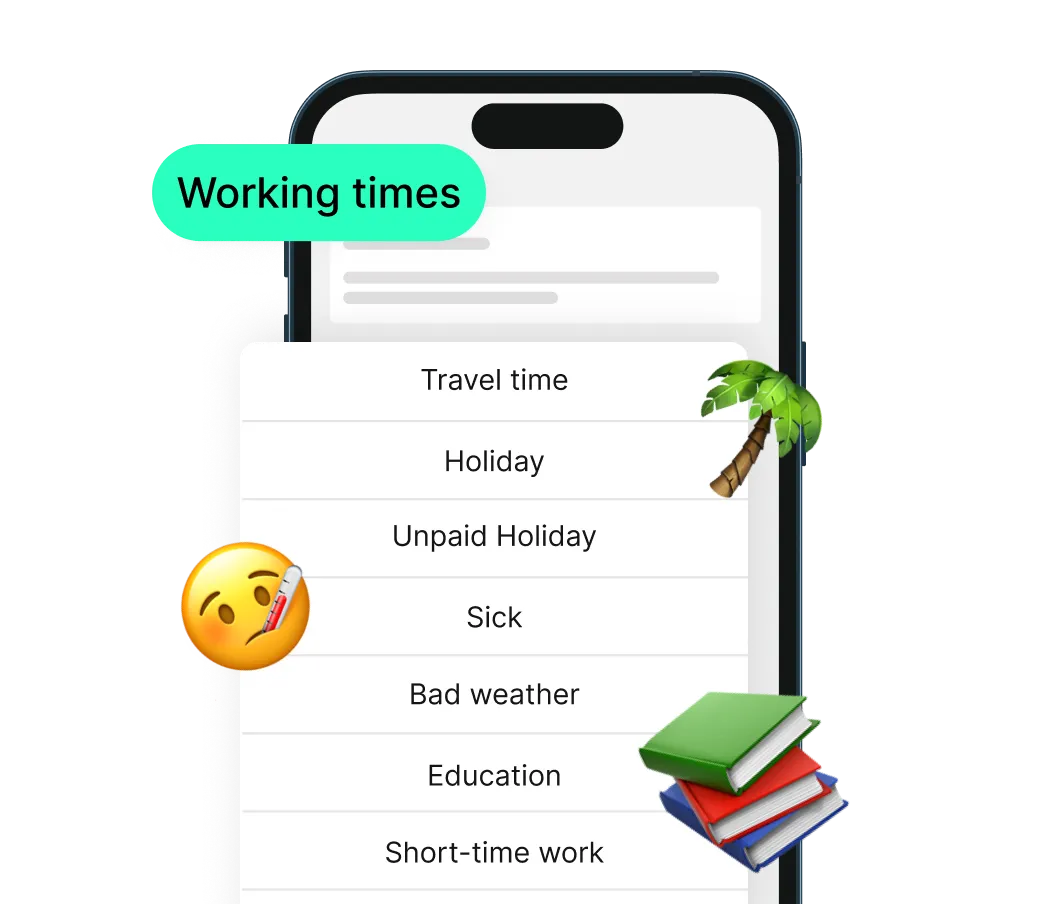 plancraft app recording travel time, breaks, sick leave and other types of time in one place