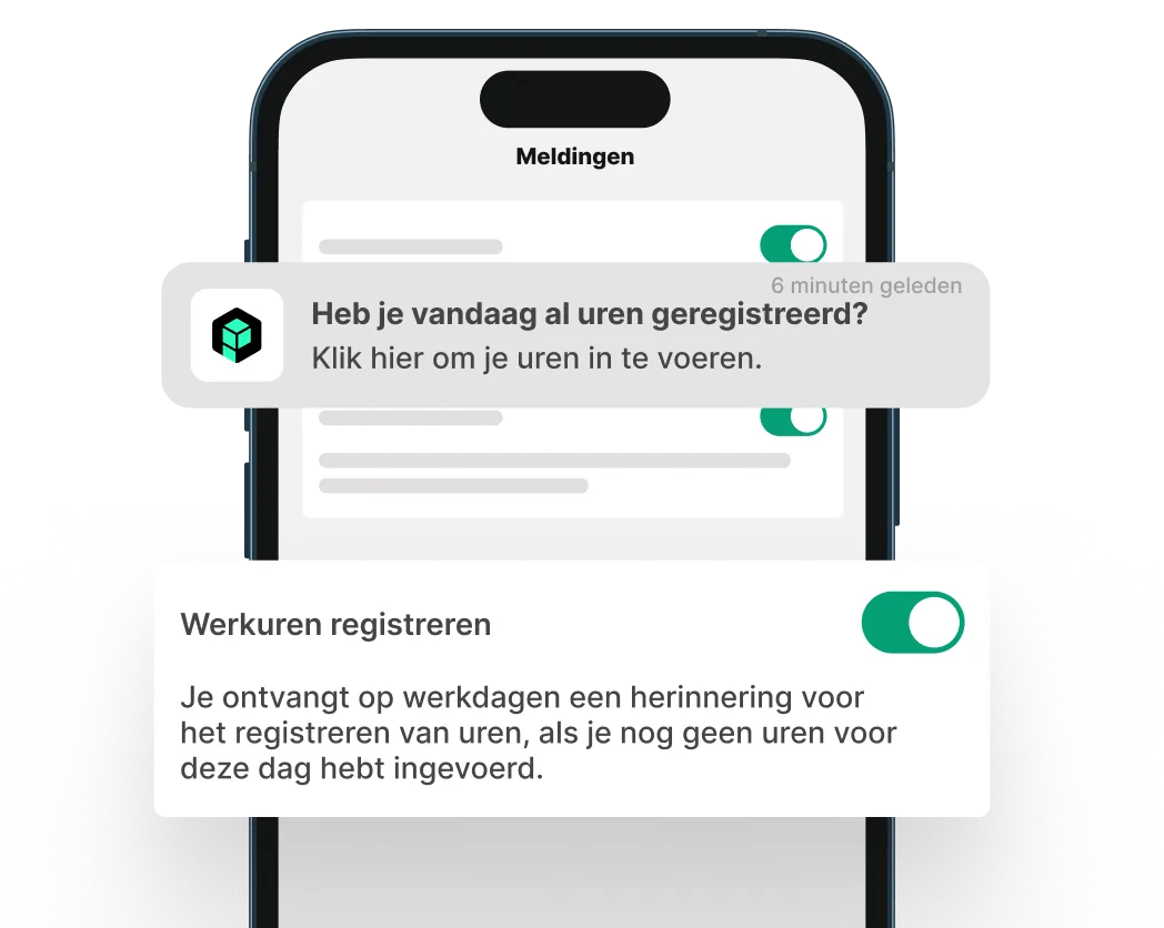 Melding in de plancraft-app die het team automatisch herinnert aan het registreren van werkuren