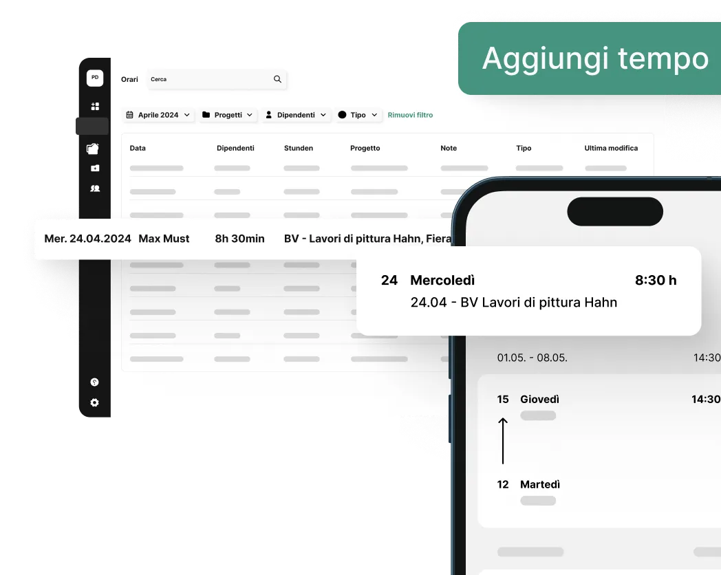 Registrazione digitale delle ore nell'app plancraft, assegnate al singolo progetto