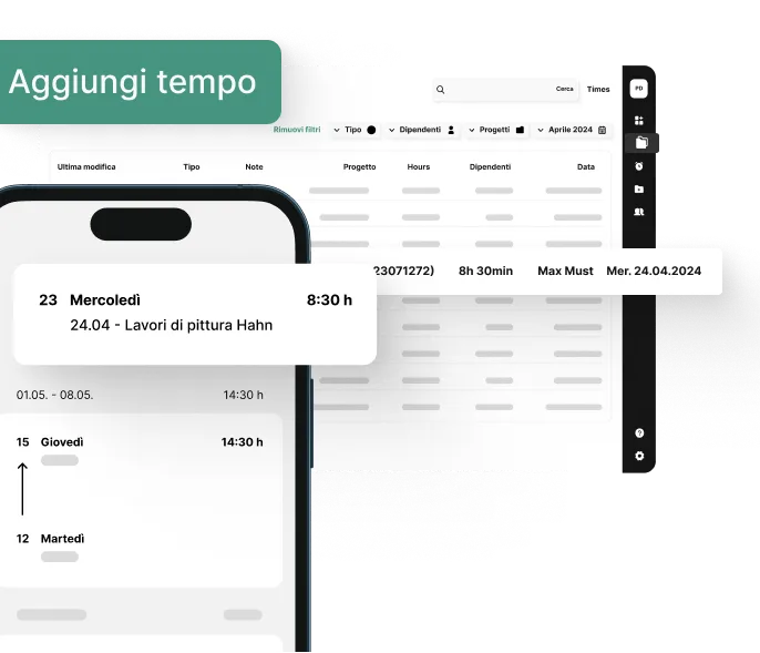 Registrazione digitale delle ore nell'app plancraft, assegnate al singolo progetto