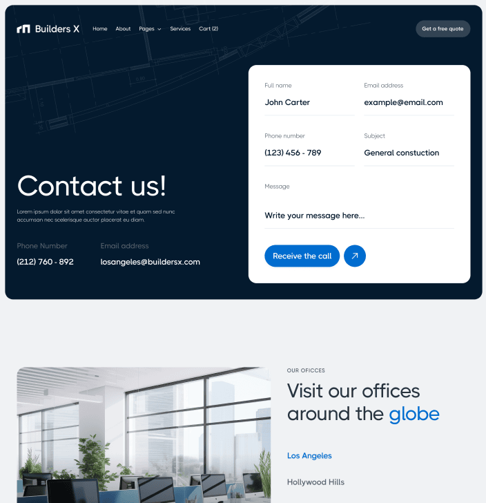 Builders X - Contact V3 Main Page - Builders Webflow Template
