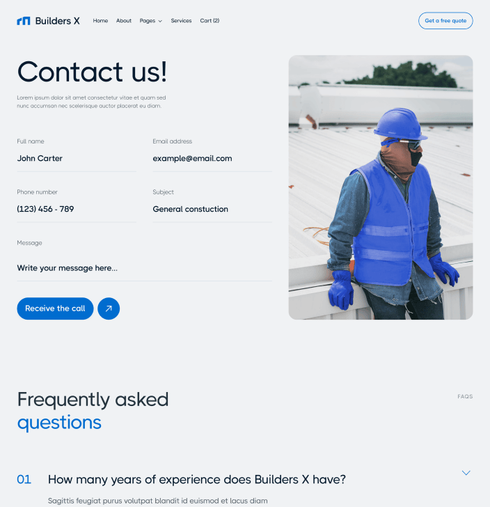 Builders X - Contact V2 Main Page - Builders Webflow Template