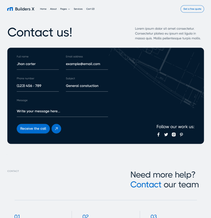Builders X - Contact V1 Main Page - Builders Webflow Template