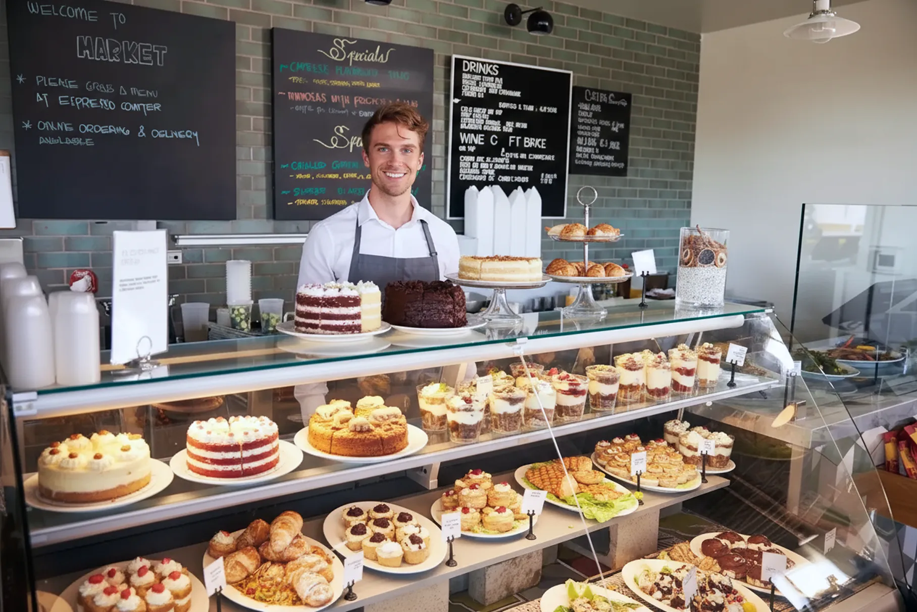 мъж, работещ в пекарна се усмихва пред камерата