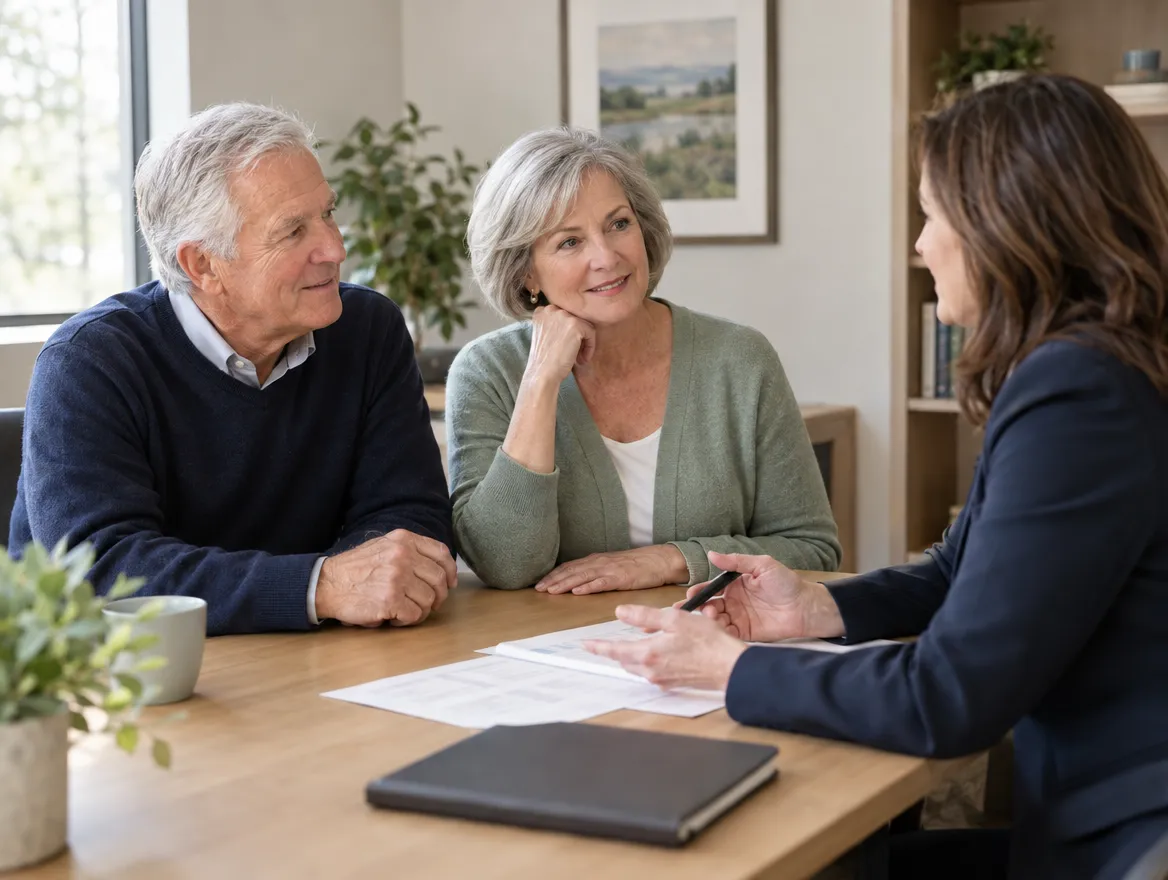 Older couple discussing coverage choices with an advisor
