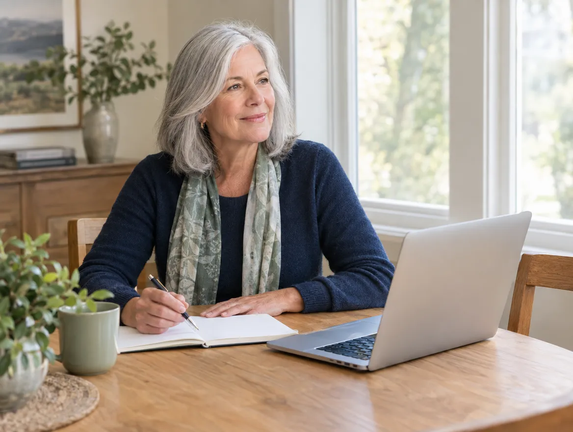 Woman reviewing her plans at a home table