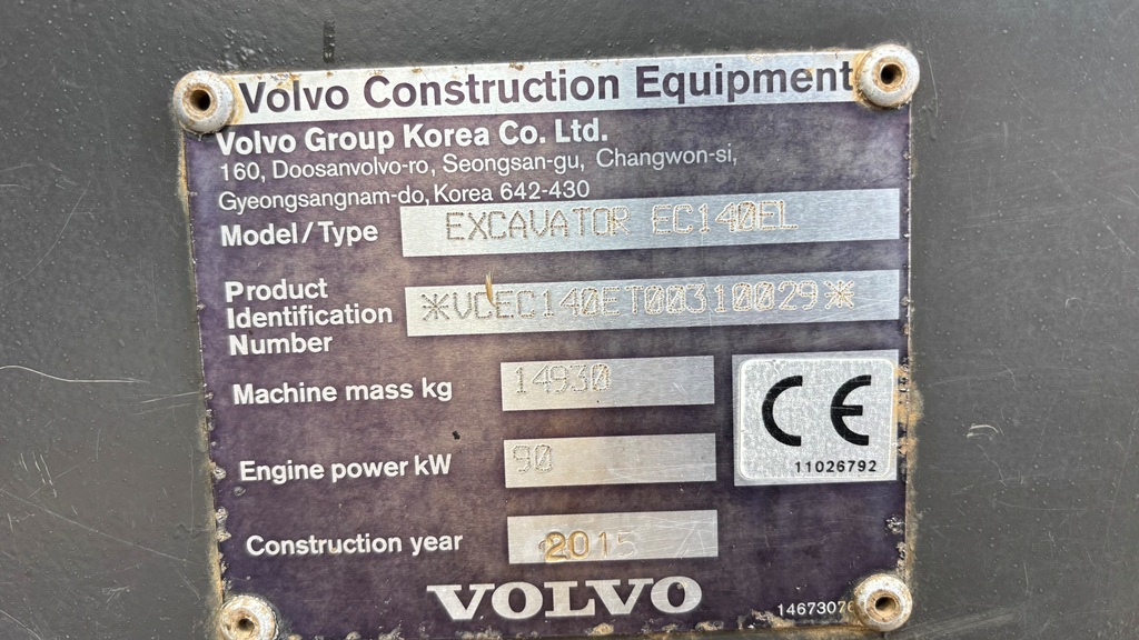 2015 Volvo EC140EL excavator for sale in Kirkby Underwood, Bourne, Lincolnshire — photo 10