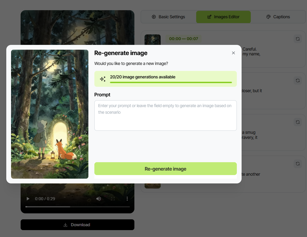 Re-generate image dialog