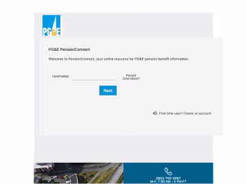 PG&E pension center sign in page