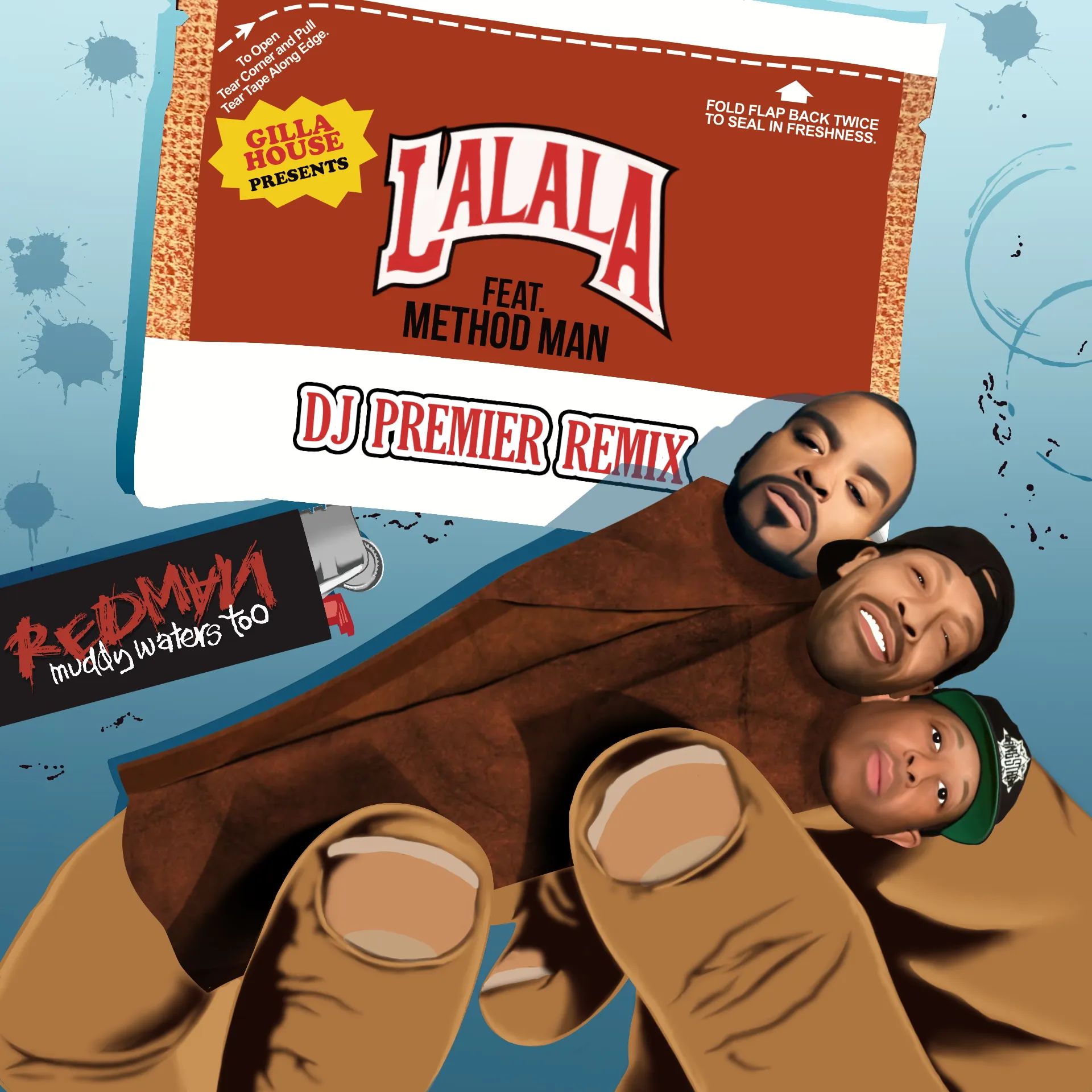 Gilla House La La La remix featuring Method Man with three smiling people holding beverages