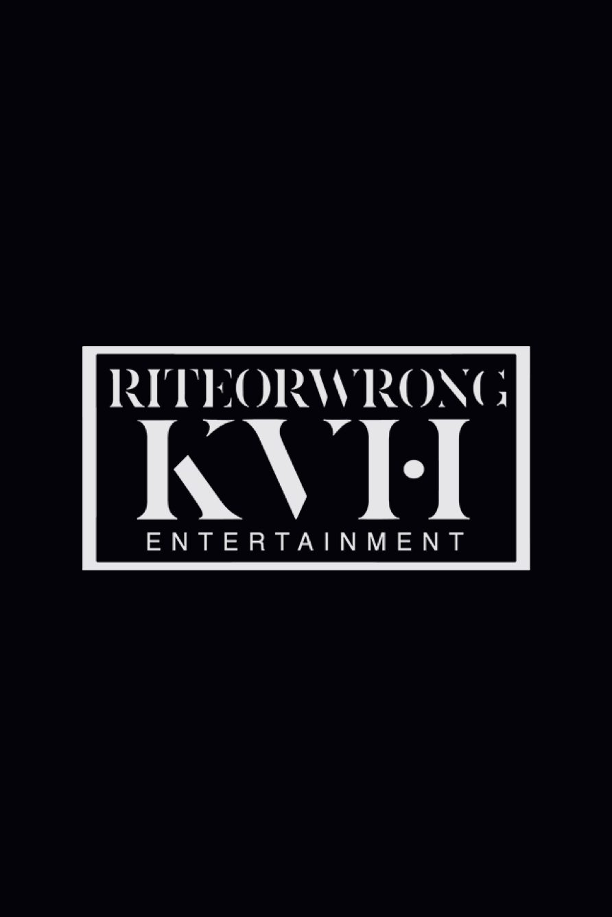 Black and white RiteOrWrong KVN Entertainment logo on dark background