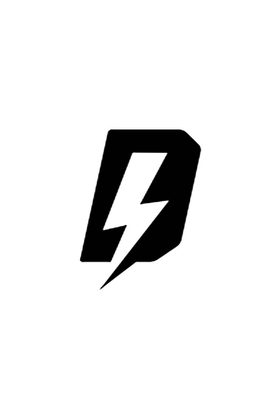 Black lightning bolt symbol in a hexagonal shape on white background