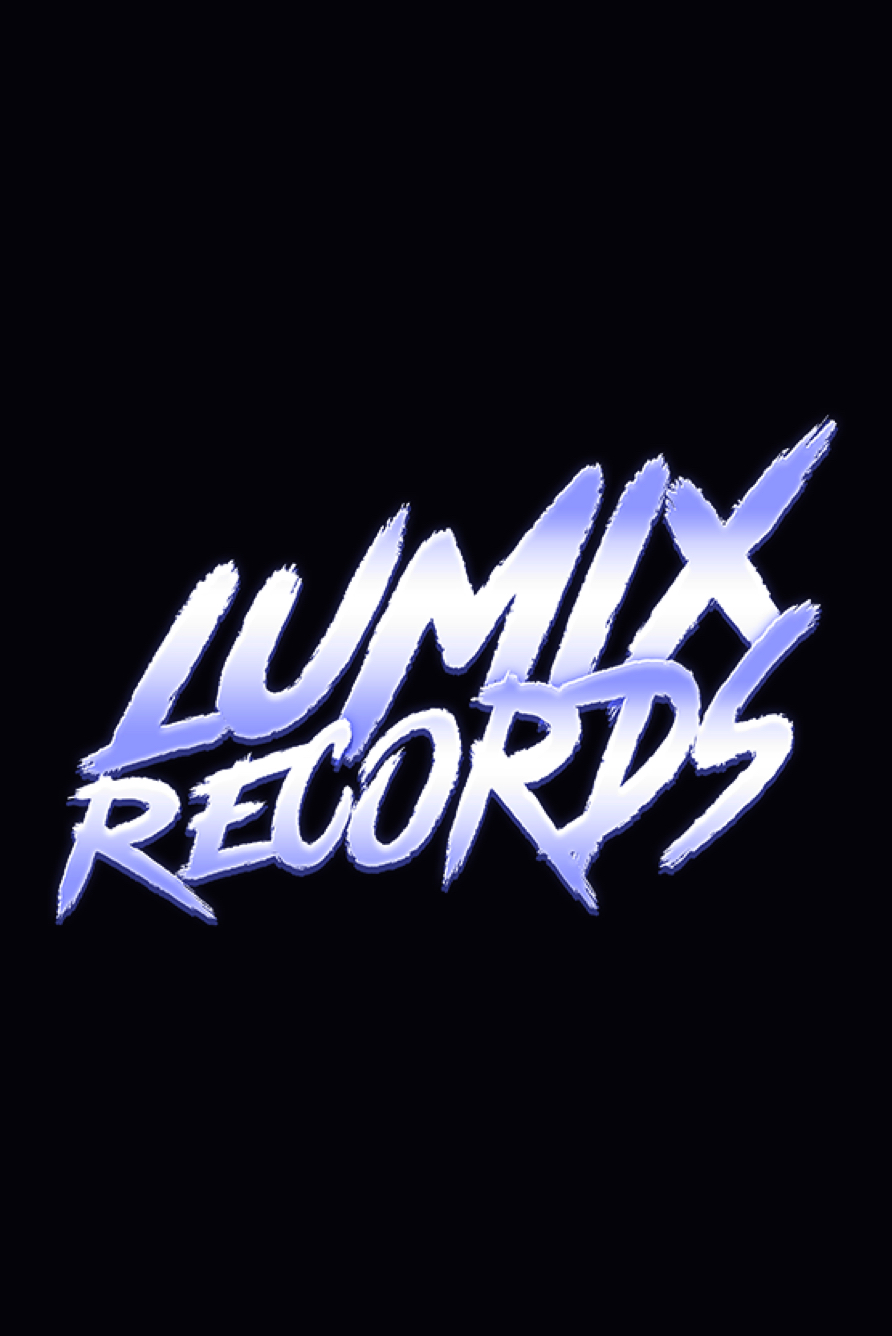 Lumix Records logo in blue and white graffiti-style lettering on black background