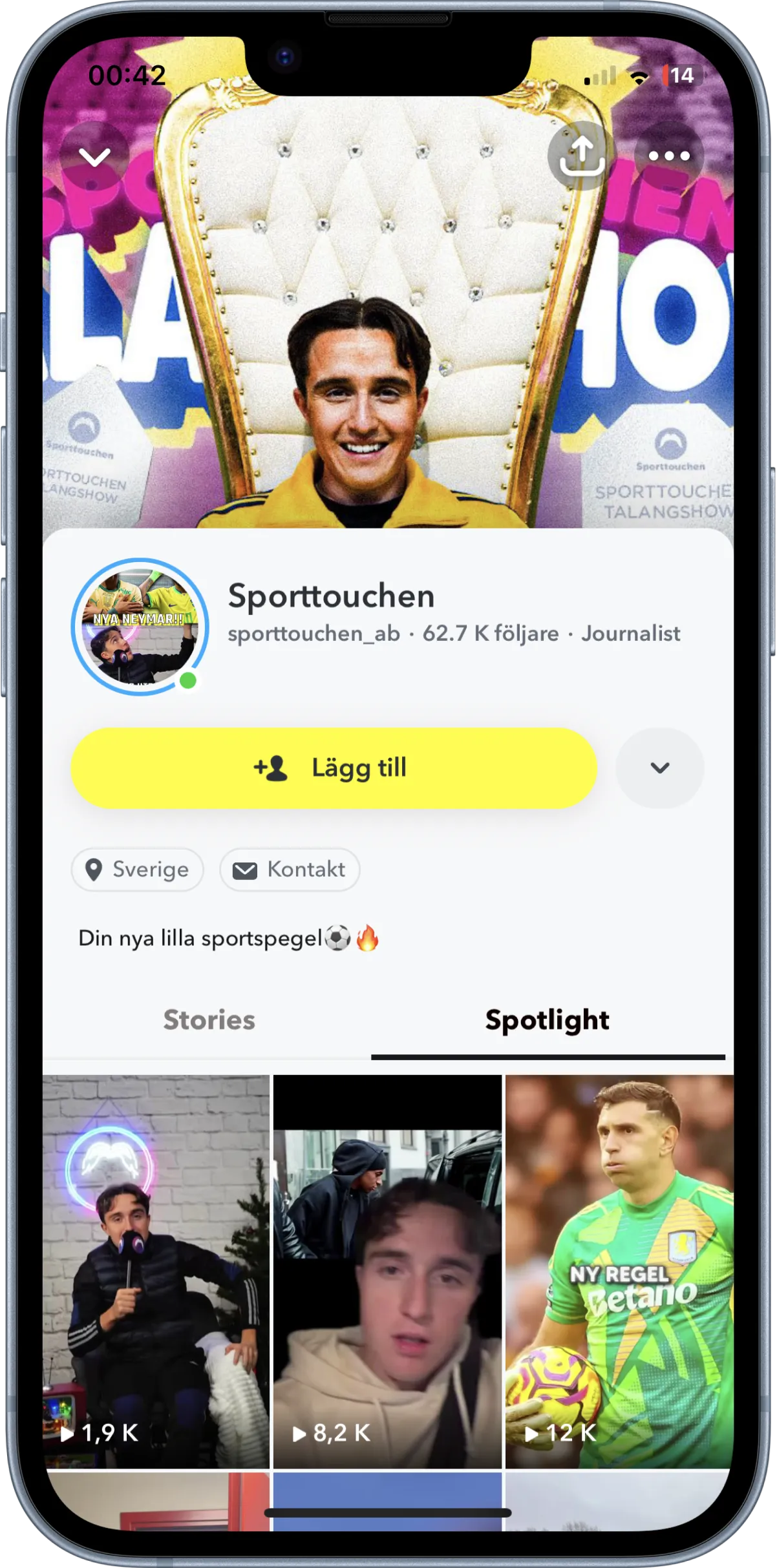 Bild på sporttouchen snapchat