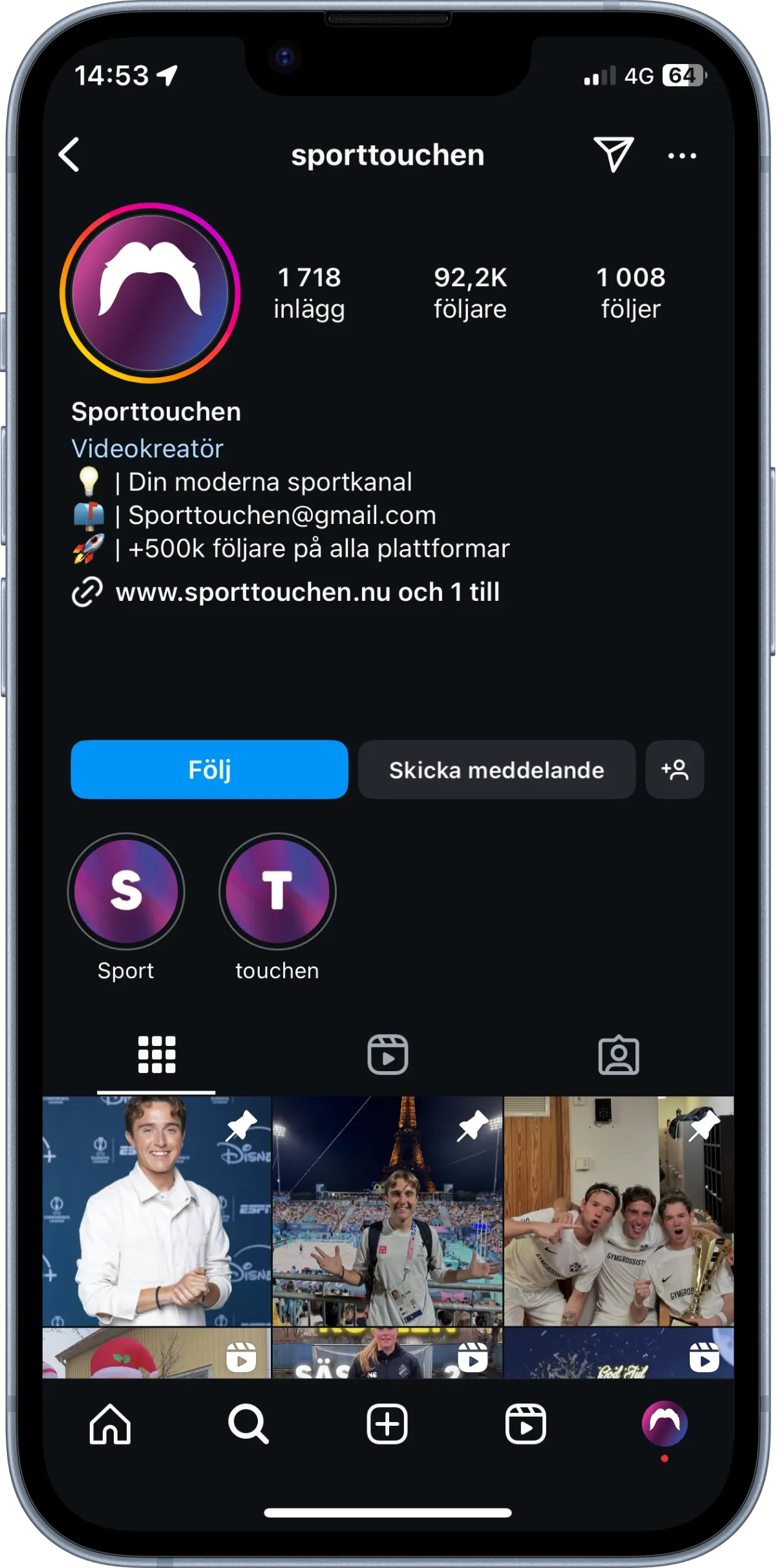Bild på sporttouchen instagram