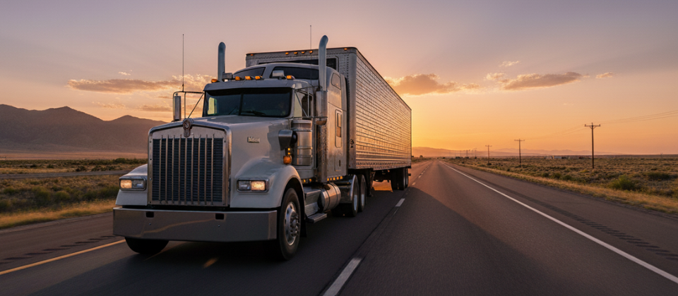 A professional moving truck driving along the Scioto Mile with the downtown skyline in the background, representing one of the top long distance moving companies in Columbus, Ohio.
