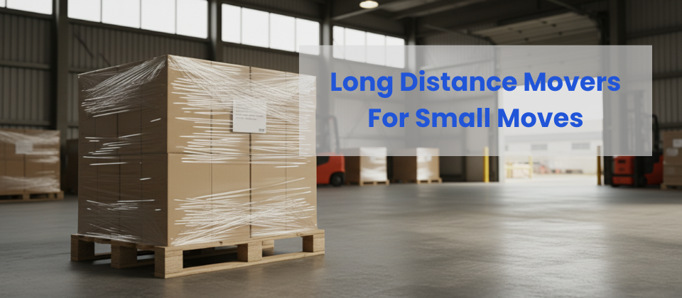 Palletized moving boxes in a warehouse for small moves in Columbus.