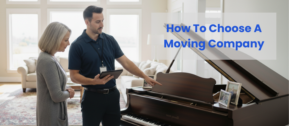 A moving company representative pointing out inventory items to a customer during a visual inspection to ensure a transparent and accurate quote.