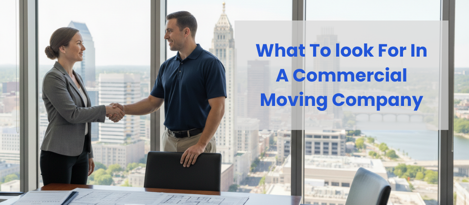Facilities manager and mover reviewing insurance documents in Columbus, Ohio.