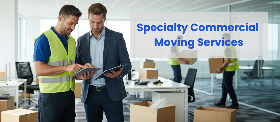 Project managers discussing the scope of work for a business move in Columbus, OH.