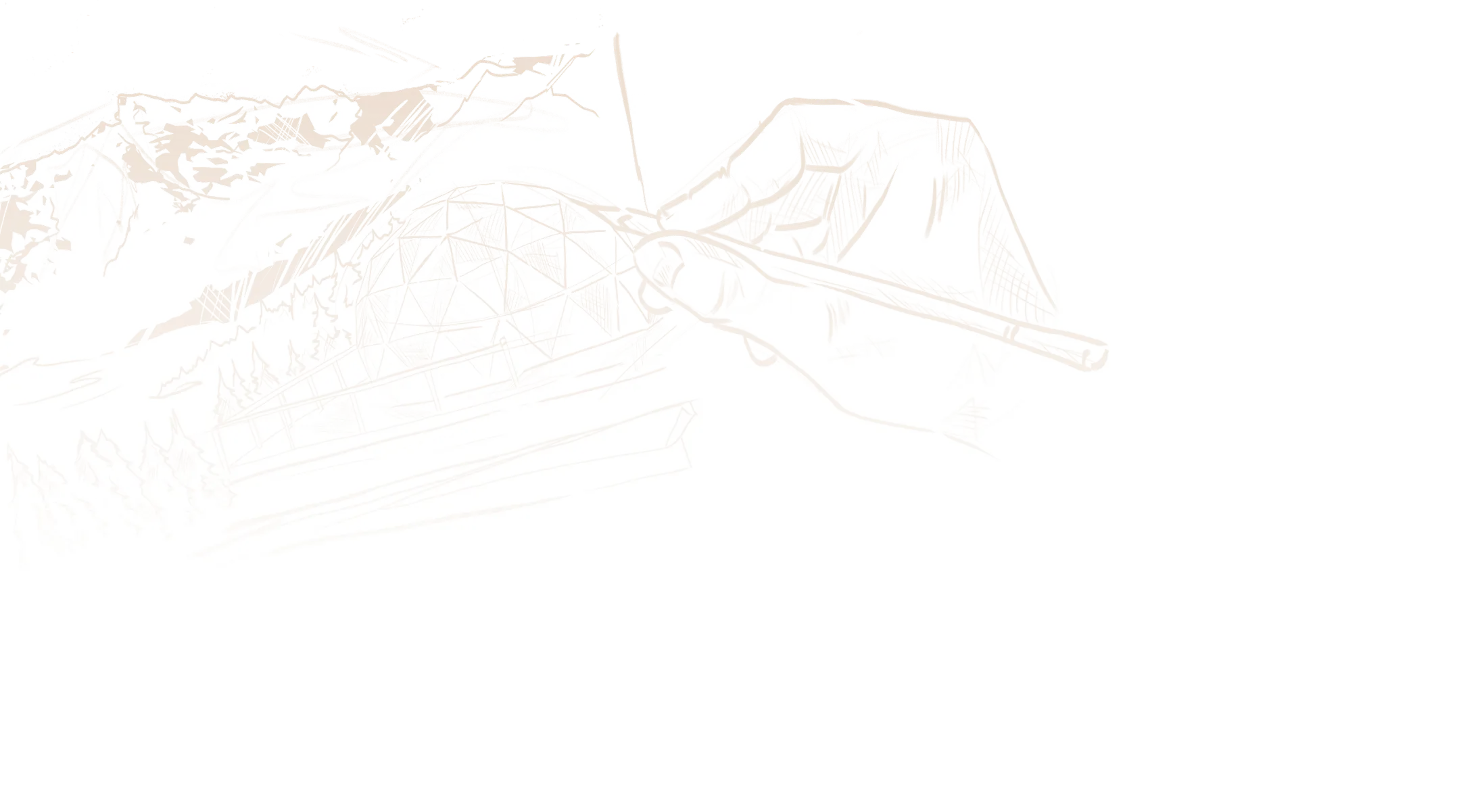 Dessin de dômes en montagne illustrant l’innovation touristique en milieu rural avec Memorable.