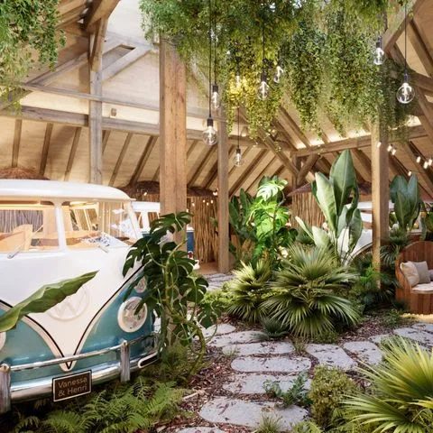 Photo d’un van stationné devant un paysage naturel aux Haut-Tierdoz, illustrant la liberté et l’expérience immersive proposée par Momerable.