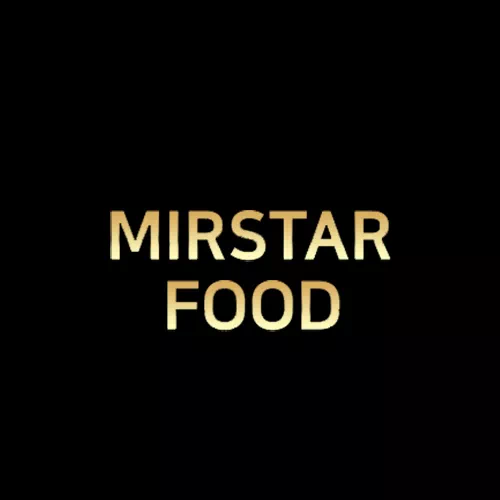 검은 배경에 금색 글씨로 'MIRSTAR FOOD'라고 적힌 로고.