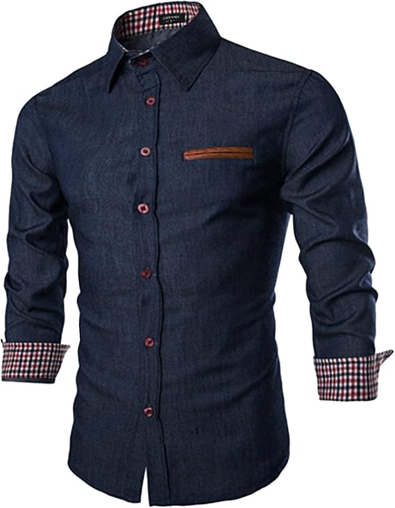 COOFANDY Men&#39;s Casual Dress Shirt Button Down Shirts Long-Sleeve Plaid Collar Denim Work Shirt