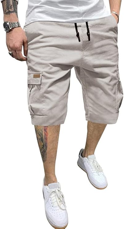JMIERR Mens Casual Twill Cargo Shorts Cotton Drawstring Classic Cargo Stretch Short with 6 Pockets
