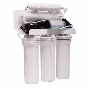 White under-sink reverse osmosis water filter.