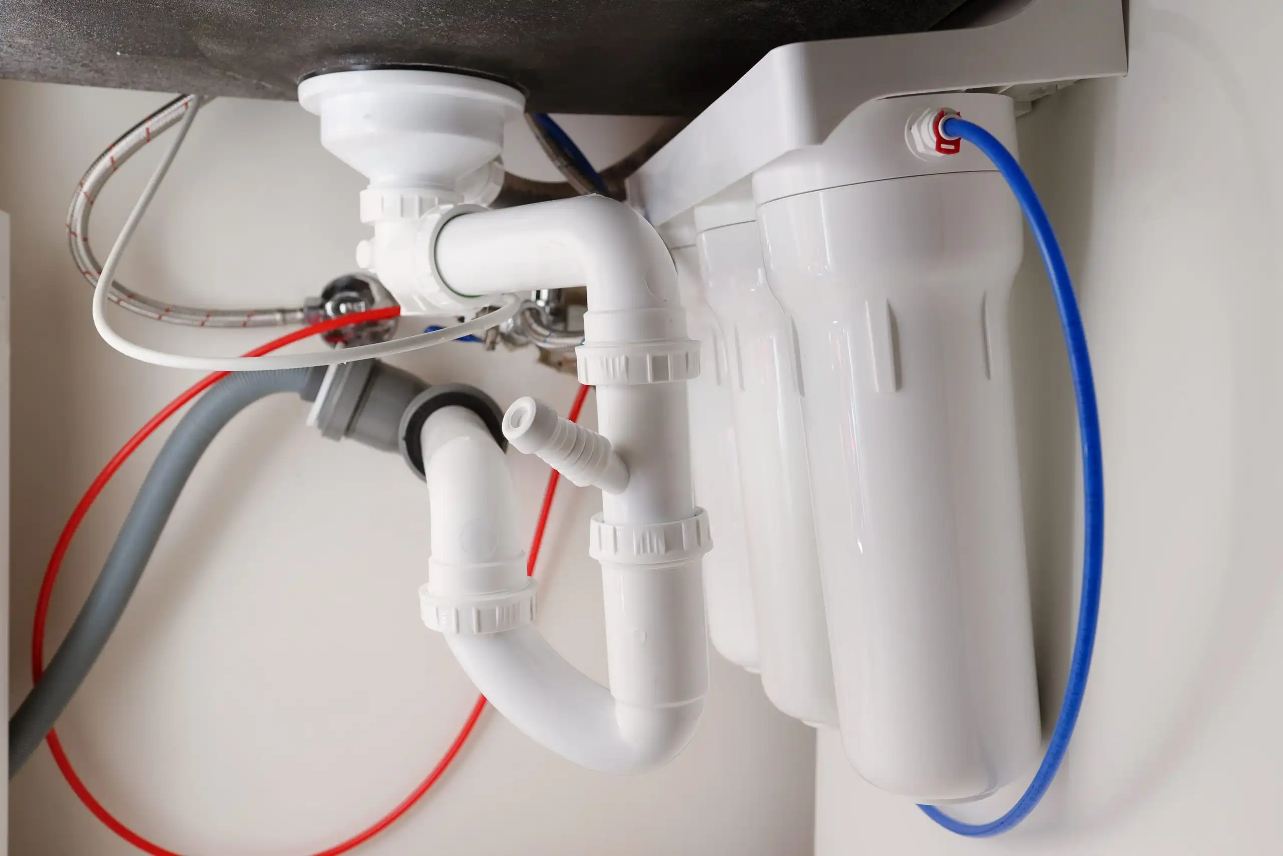 Under-sink reverse osmosis water filtration system.