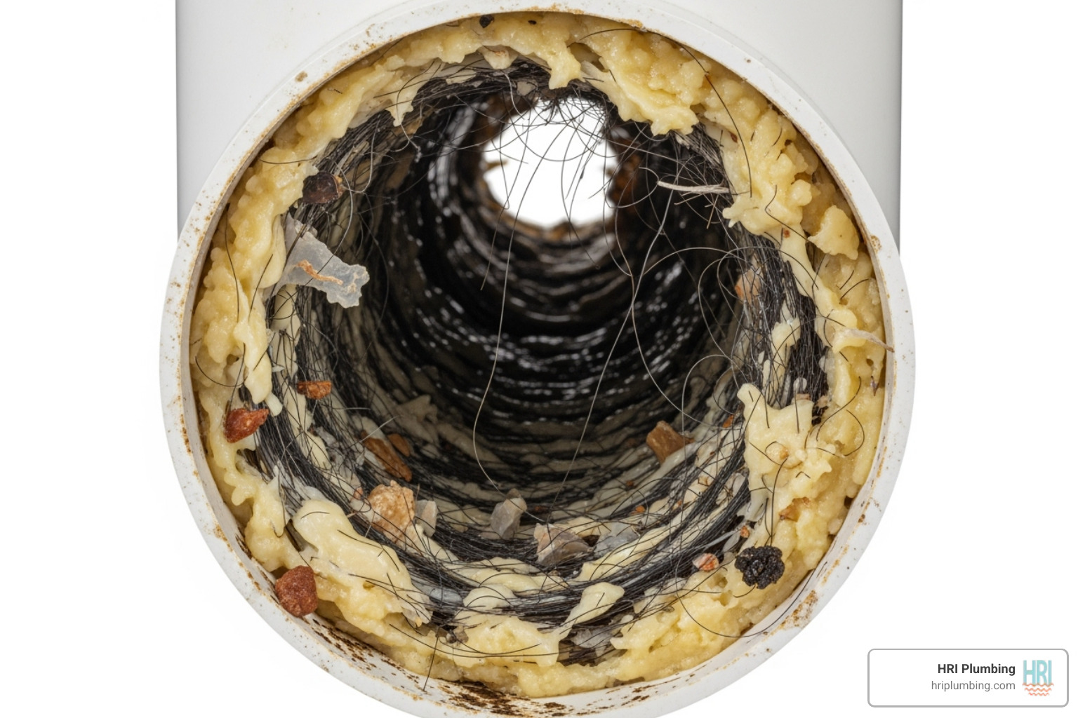 cross-section of a pipe showing a severe clog - emergency drain cleaning