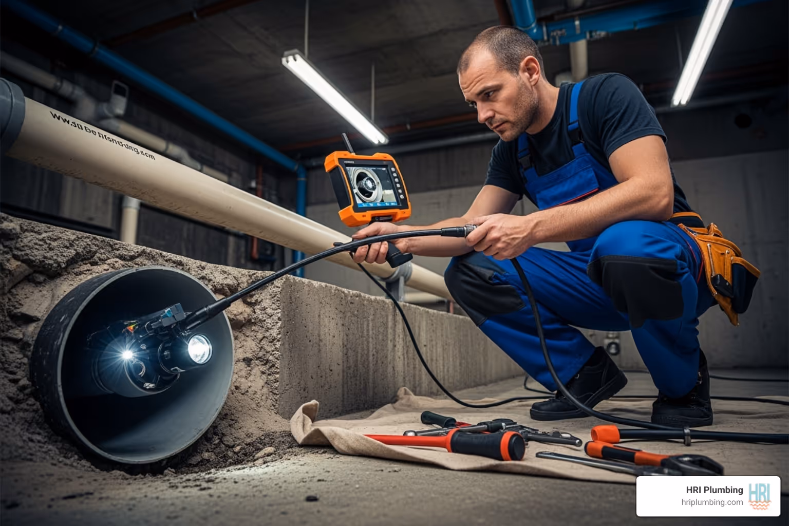 plumber performing a video sewer inspection - plumber sherman