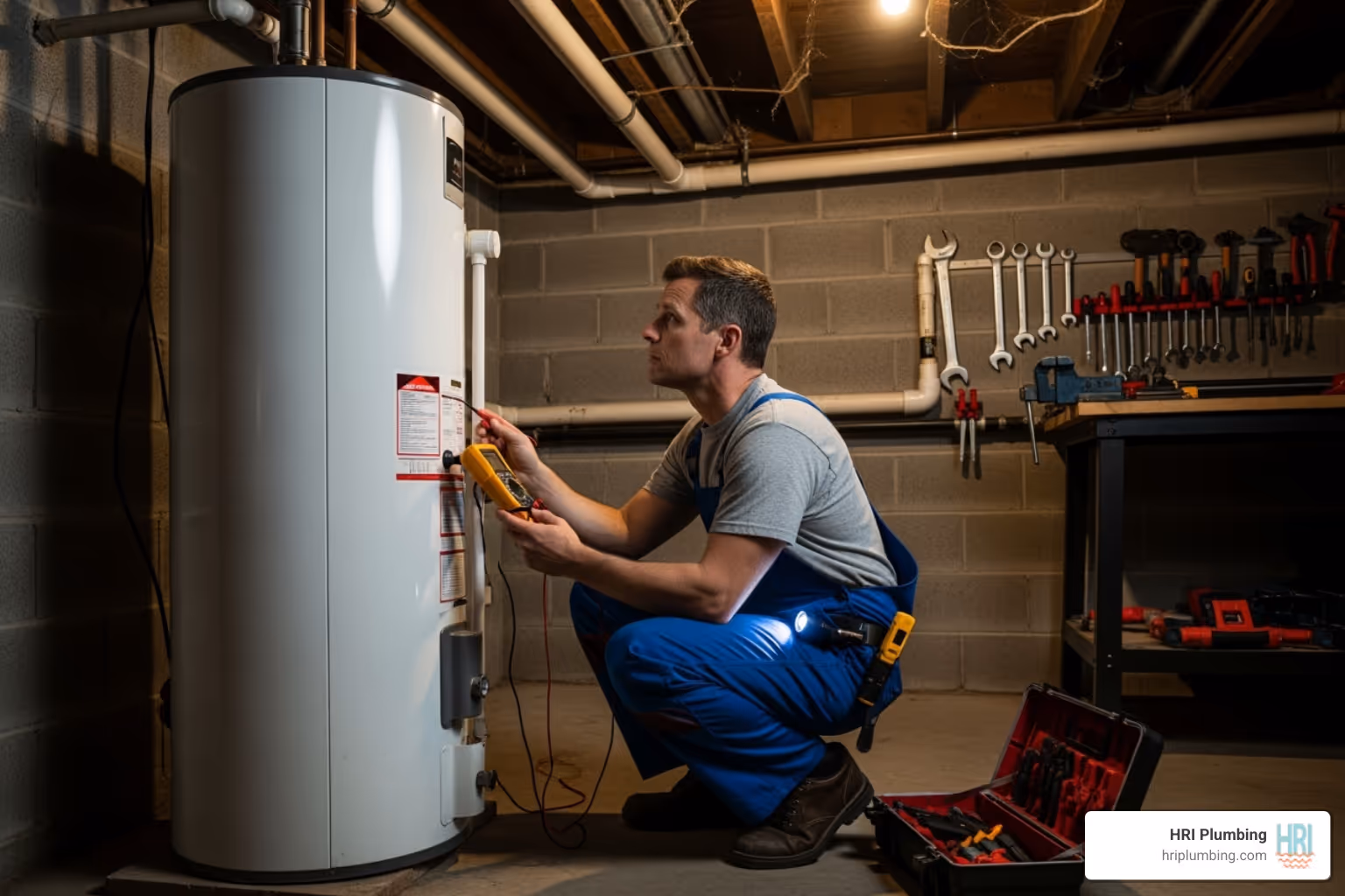 plumber performing a routine maintenance check on a water heater - emergency plumbing springfield il plumber performing a routine maintenance check on a water heater - emergency plumbing springfield il