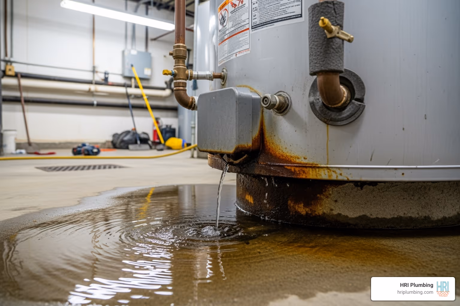 water leaking from the base of a commercial water heater - Commercial water heater repair