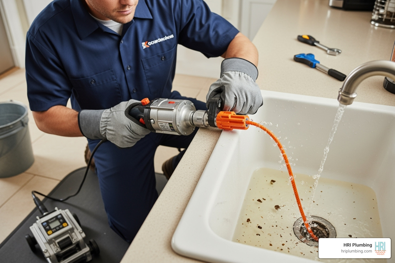 plumber snaking a drain - plumber for clogged drains