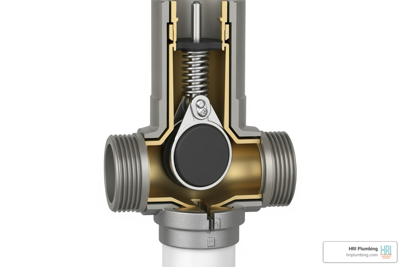 cutaway view of a sump pump check valve showing the internal flapper - Sump pump check valve