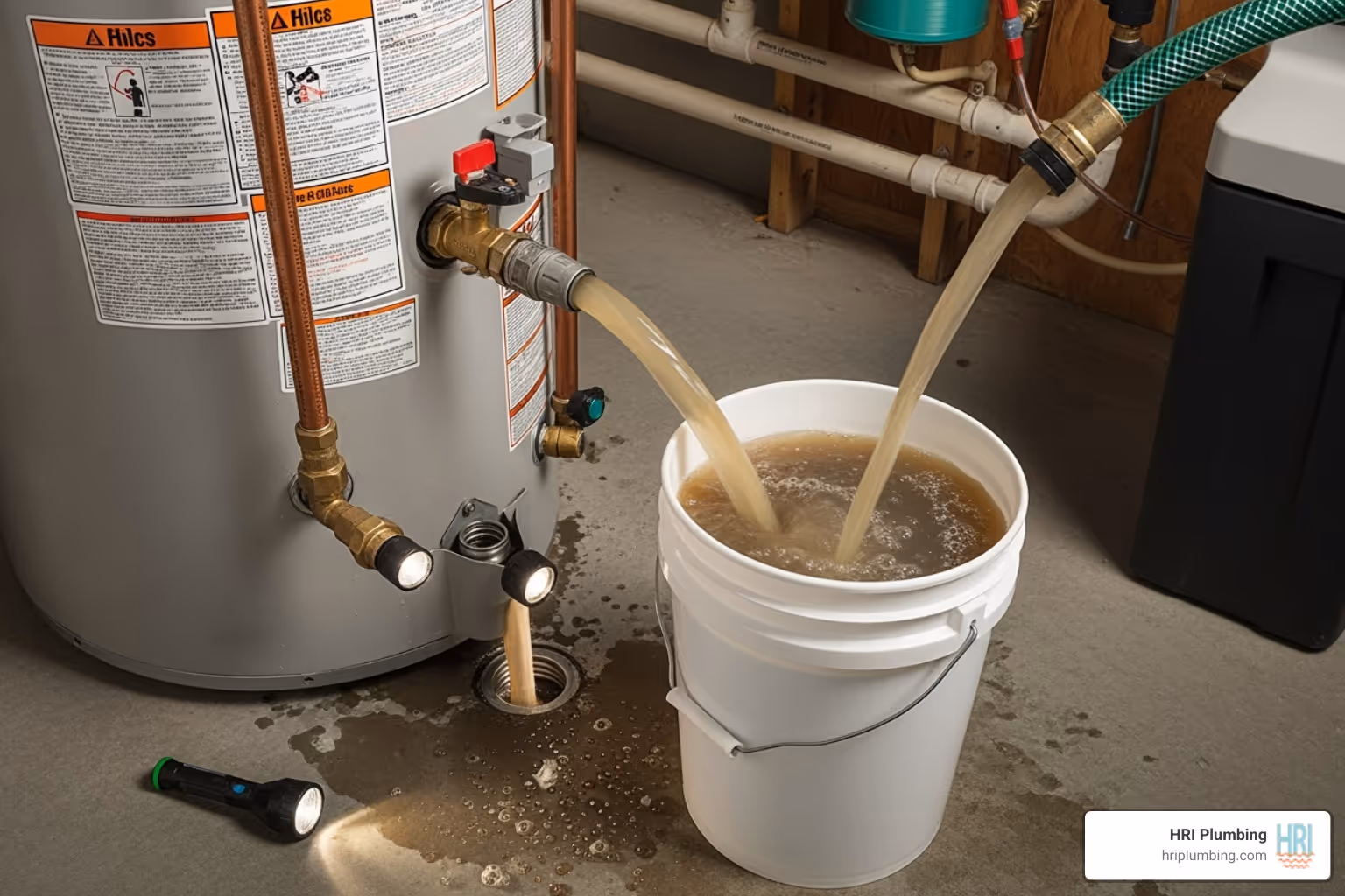 Sediment being flushed from a water heater tank - Water heater not heating
